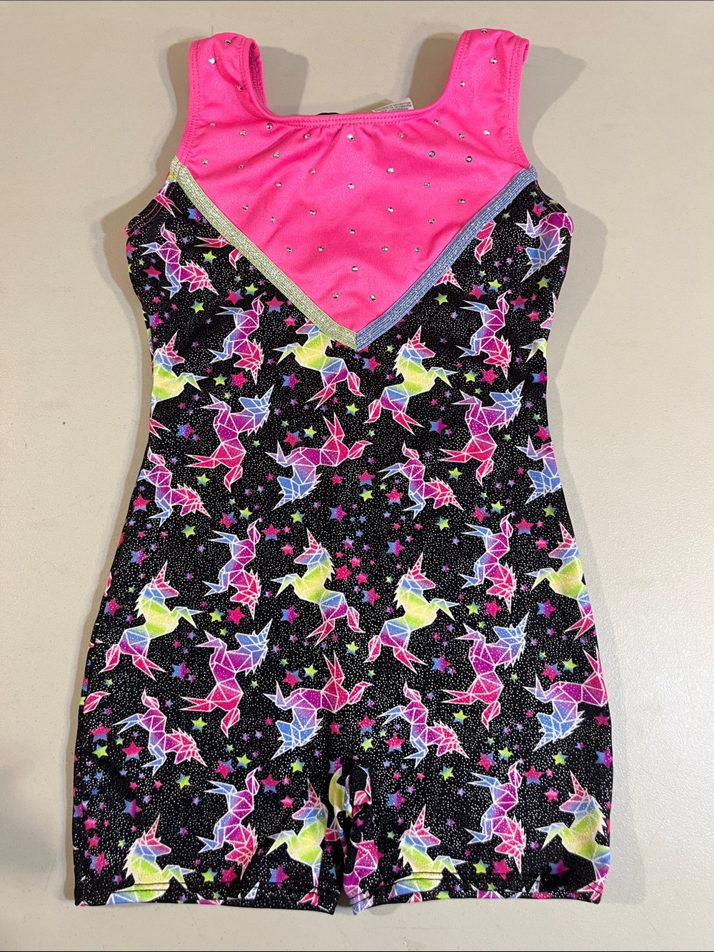 Girls Neon Unicorn Dance Leotard - Pink & Black